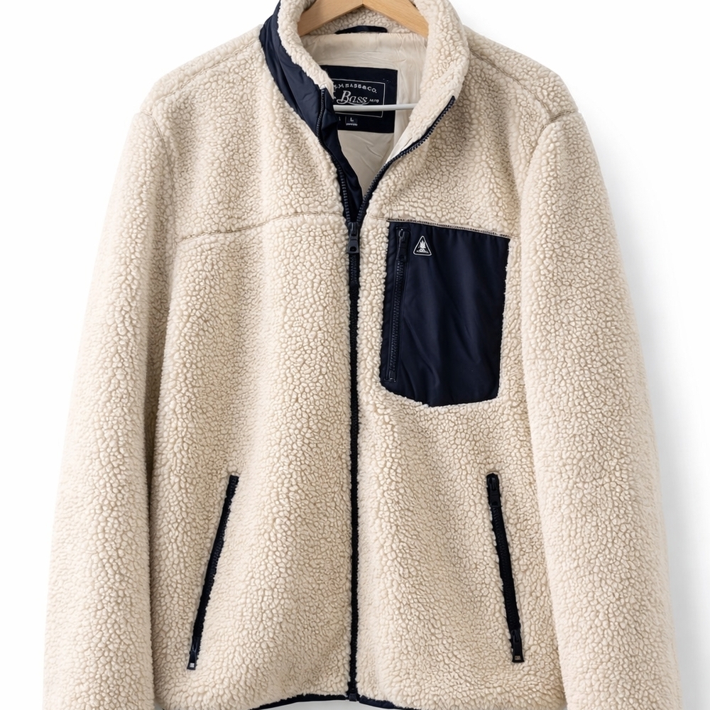 G.H. Bass & Co. Cream Sherpa Jacket with Navy Accents